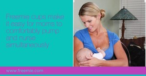 Freemie cups make it easy for moms to comfortably pump and nurse simultaneously.